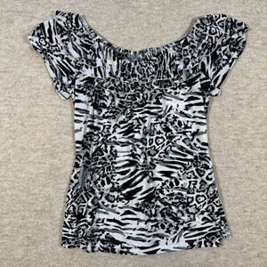 Essentials Black & White Off-Shoulder Animal Print Blouse